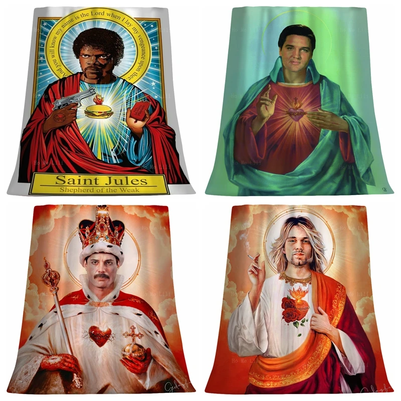 Saint Jules Shepherd Of The Weak Sacred Heart Of Elvis Saint Kurt St Freddie Parody Devotional Prayer Soft Cozy Flannel Blanket