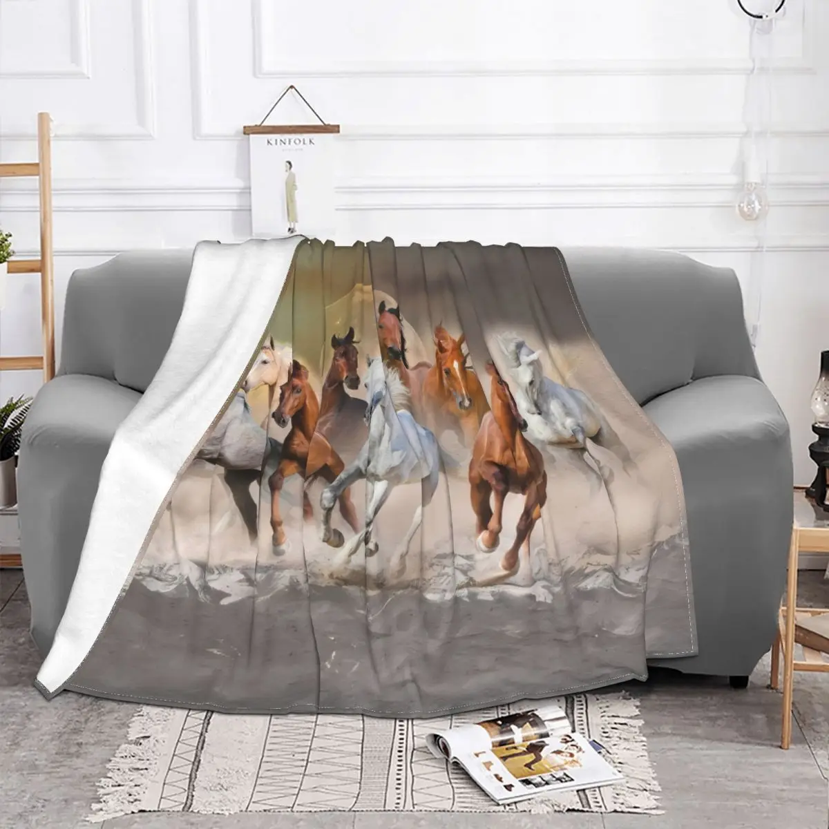 Moon Run Blanket Galloping Horses Fleece Flannel Spring Autumn Super Warm Plaid Throw Blankets For bed Plush Thin Quilt