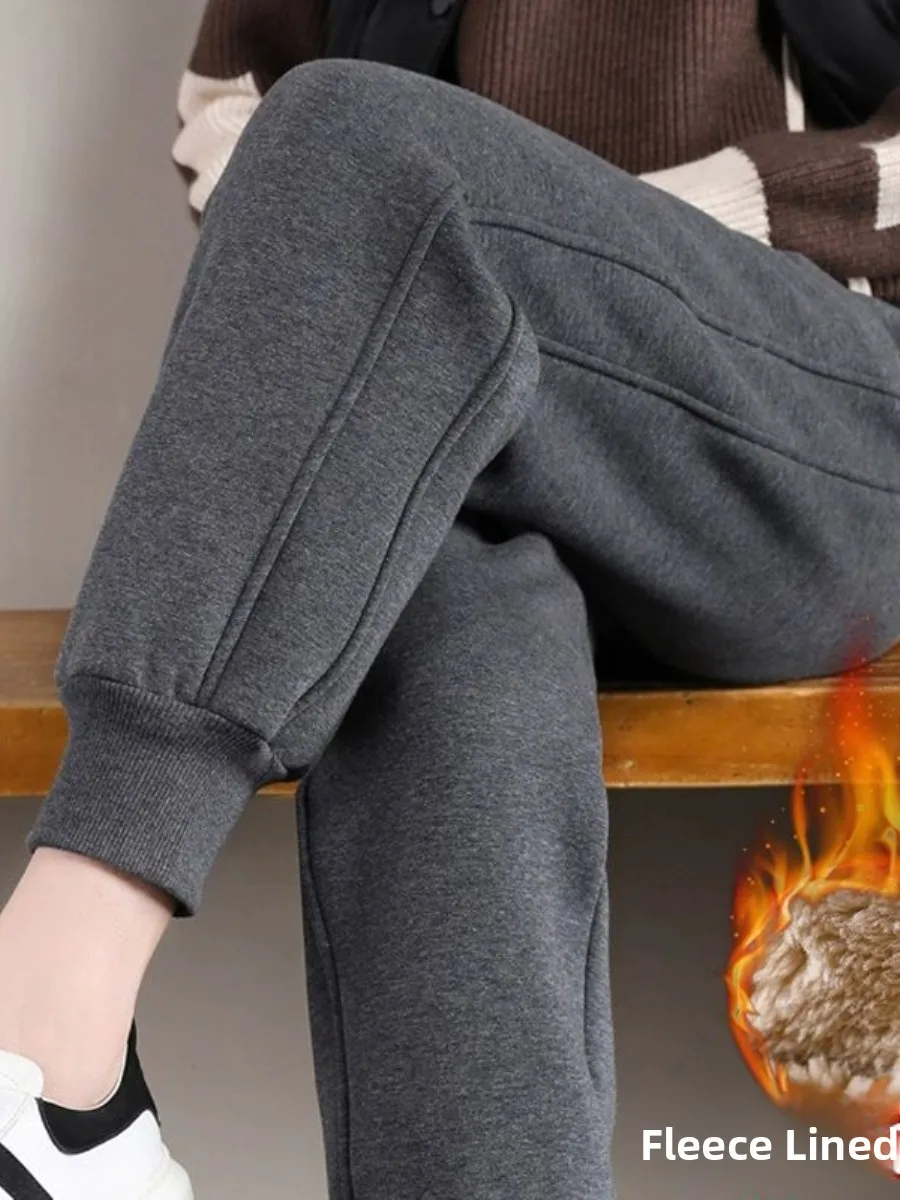 

Women's Sport Pants Autumn Winter New Loose Thickened Fleece Black Sweatpants Cuffed Pants Winter Outdoor Wear Environmental ...