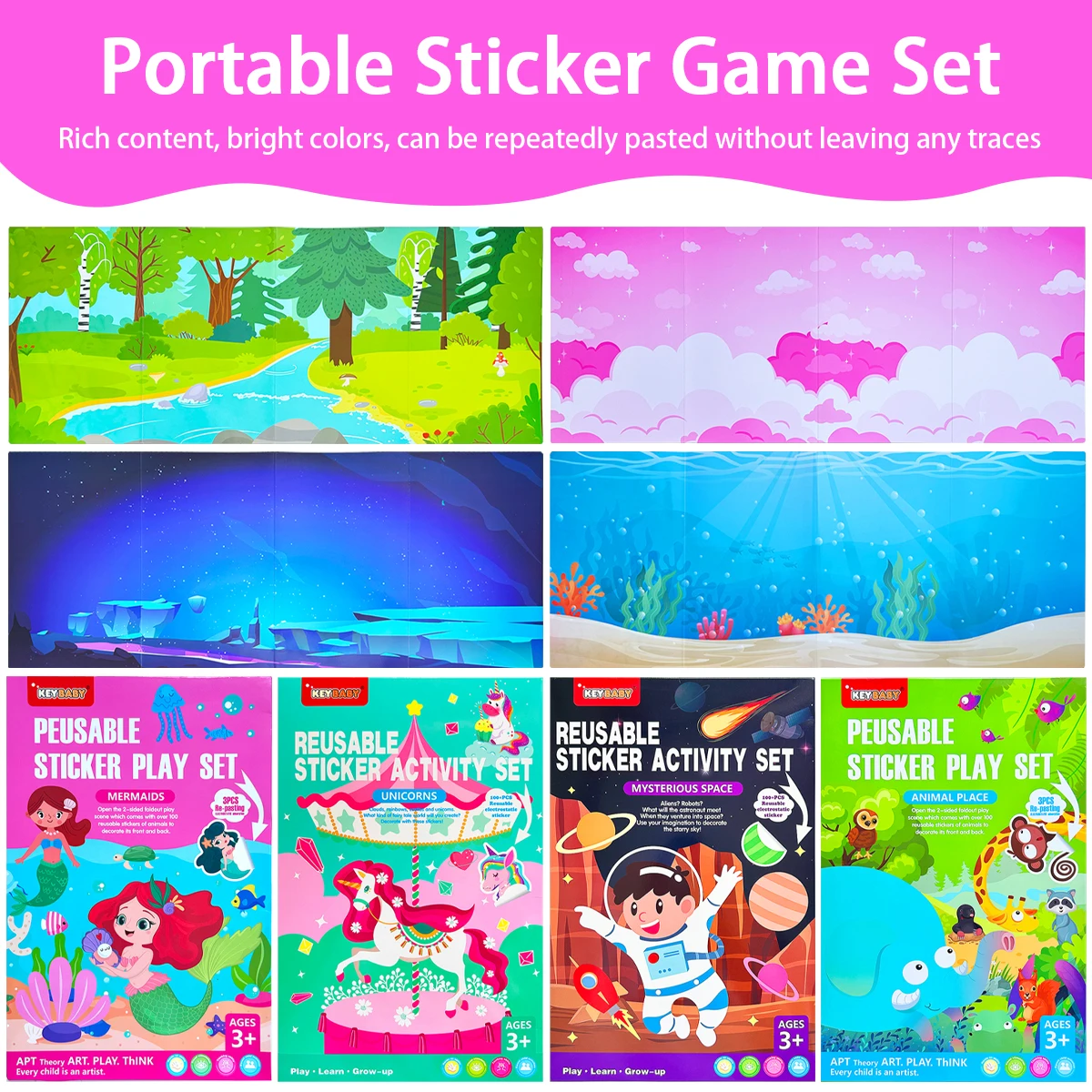 conjunto-de-adesivos-reutilizaveis-com-4-temas-sereia-unicornio-espaco-e-animais-adesivos-dobraveis-de-dupla-face-para-livro-de-atividades-portatil