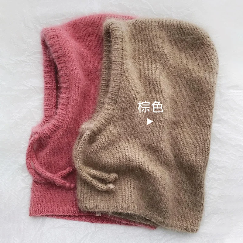 Woman’s Rabbit Fur Hats Unisexc Winter Knitted Hooded Neck Collar Adjustable Elastic Warm Balaclava Cap