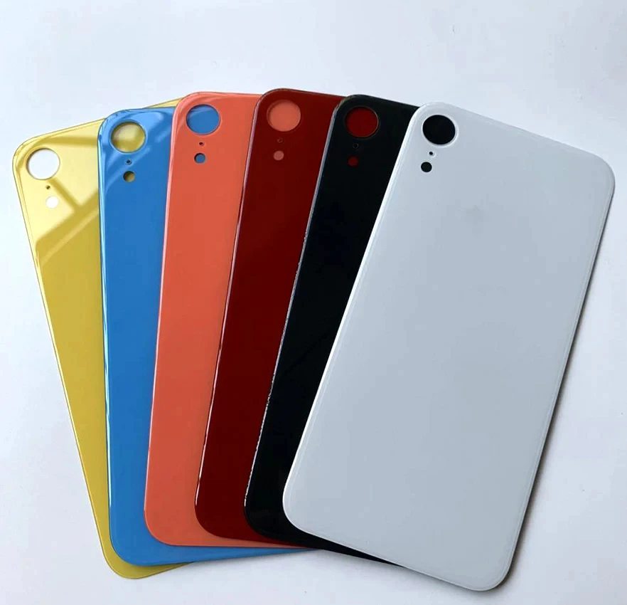 Parti di ricambio in vetro per schermo posteriore con foro grande per iPhone XR Vetro per cover posteriore con colla adesiva posteriore per modello A1984, A2105, A2106