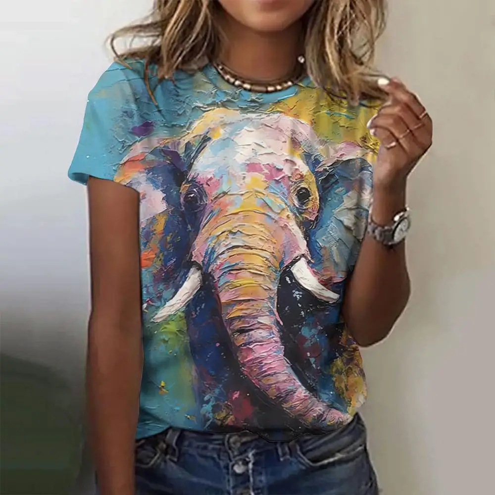 Summer Elephant 3D Print T-shirts Women Streetwear Animal Casual Fashion Y2k Short Sleeve T Shirt O-neck Tees Tops Clothing