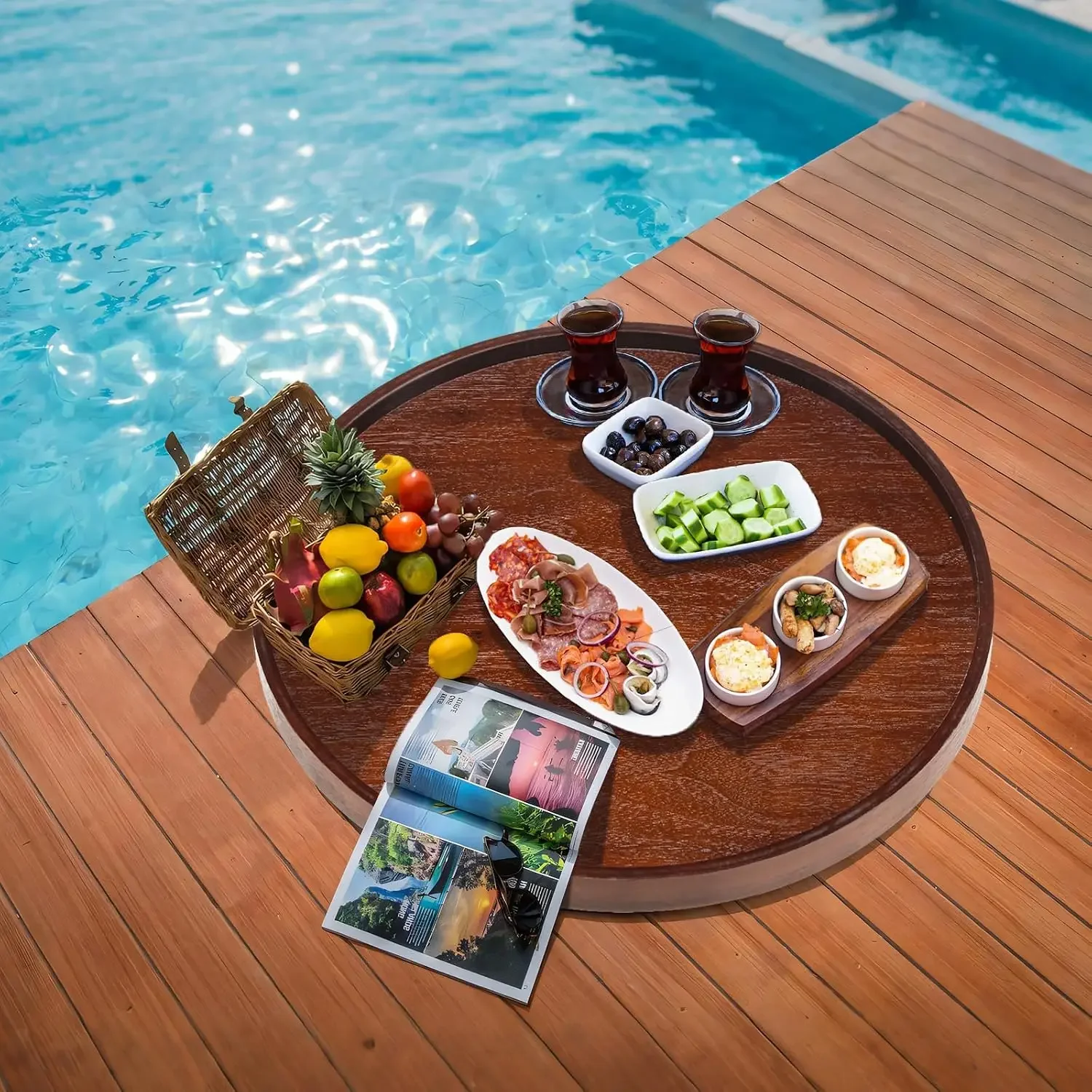 Extra Large Round Solid Wood Serving Tray, Classic Tea Coffee Table Wooden Decorative Ottoman Tray Server for Breakfast in Bed
