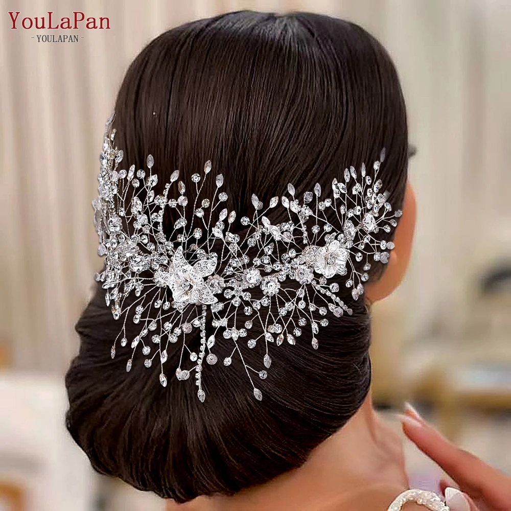 YouLasaupoudrer-Ornement de cheveux de bande de sauna de mariage pour la mariée, fleur en alliage, accessoires de diadème de patients, pièce de sauna pour femme, document argent et or, jardins 286