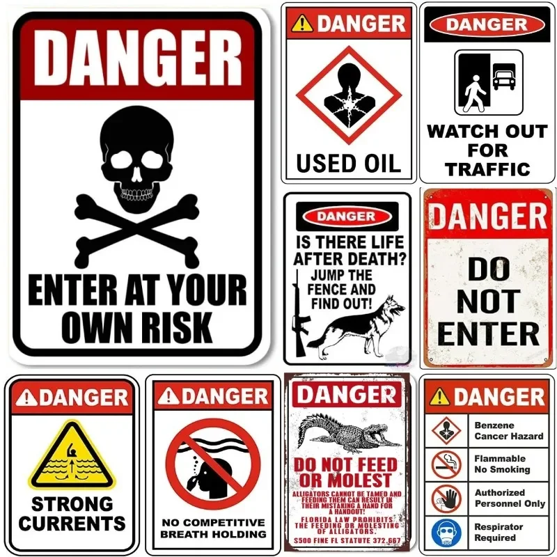 Warning Metal Tin Signs Danger Do Not Enter Wall Decor for Garage Garden Restaurant Bars Cafe Clubs Retro s Plaque 8x12 inch