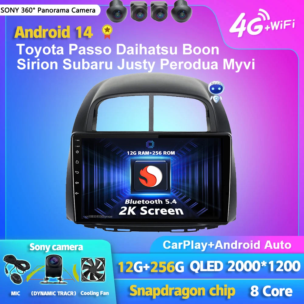 Android 14 Carplay Auto 2K Screen Car Radio Multimedia GPS Player For Toyota Passo Daihatsu Boon Sirion Subaru Autoradio Stereo 