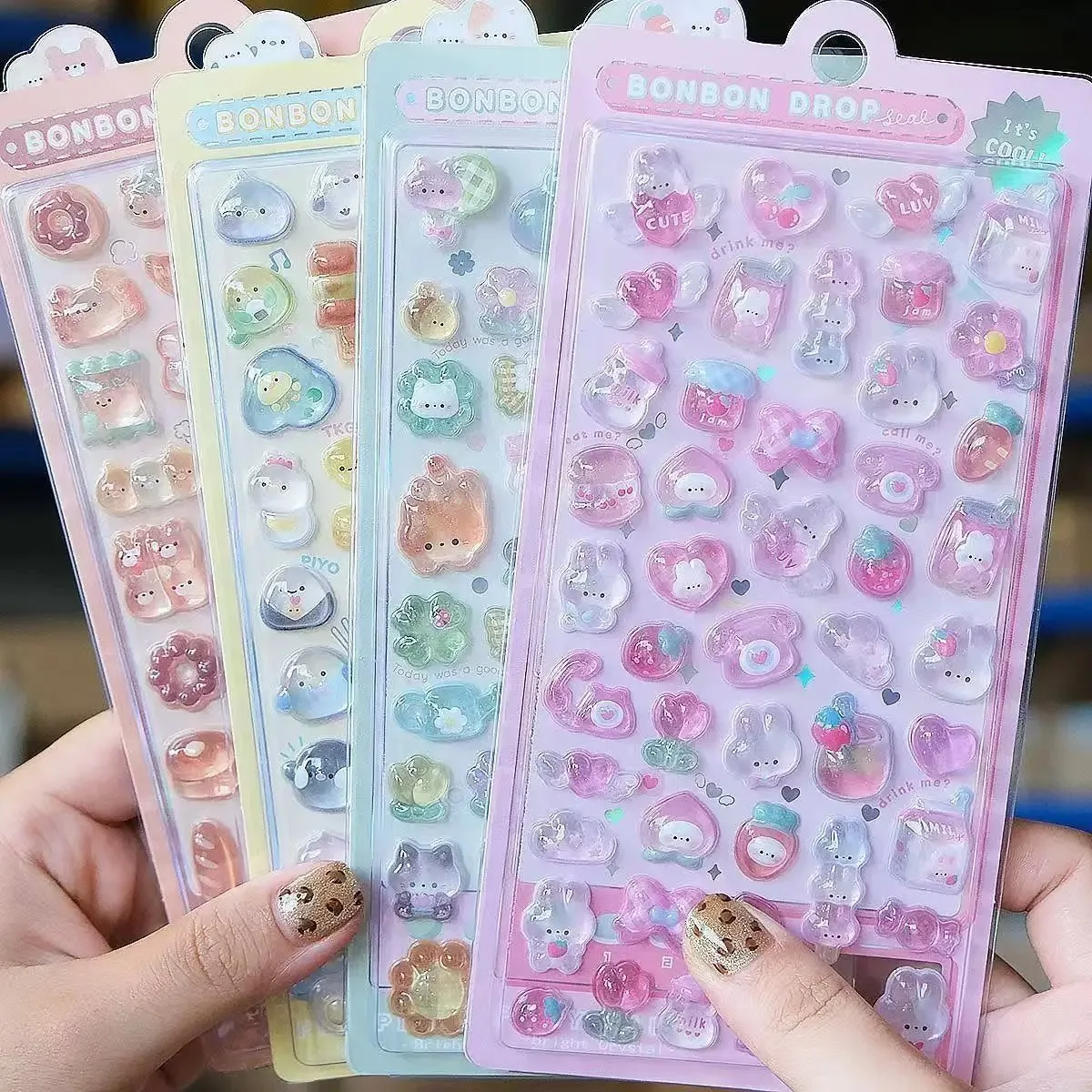 1-6pcs Kawaii 3D Jelly Resin Stickers Cute Cartoon Sparkle Transparent Decals for Scrapbooking Phone Case Laptop DIY Decor. image 2