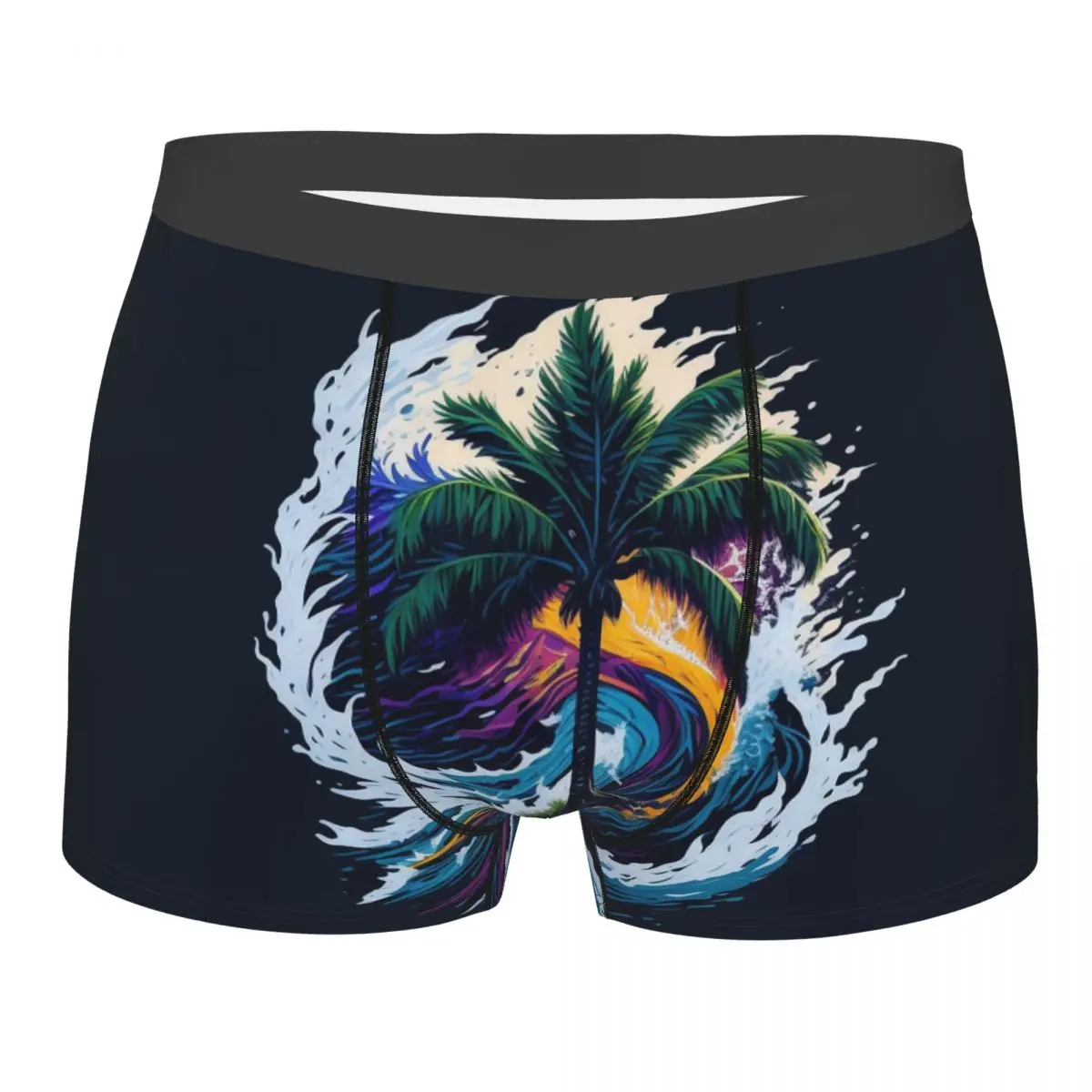 

Retro Comics Pattern With Palm Tree Hand Roller Men's Boxer Briefs, Highly Breathable Underpants,Top Quality 3D Print Shorts