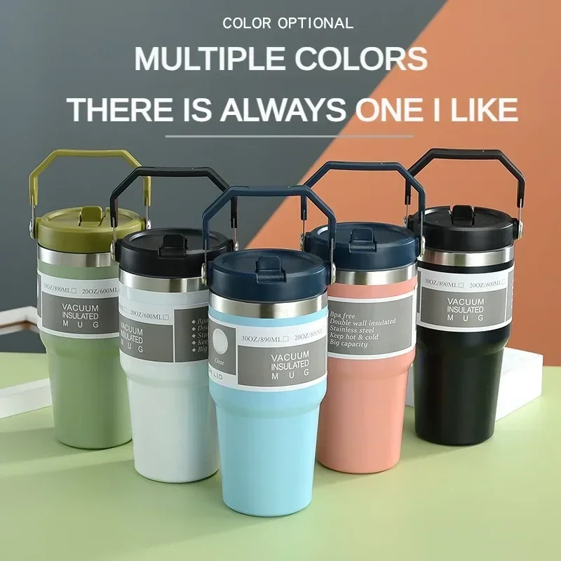 600-890ML High Appearance Car Stainless Steel Thermos Bottle Portable Water Bottle Simple Style Tumbler Thermo Bottle