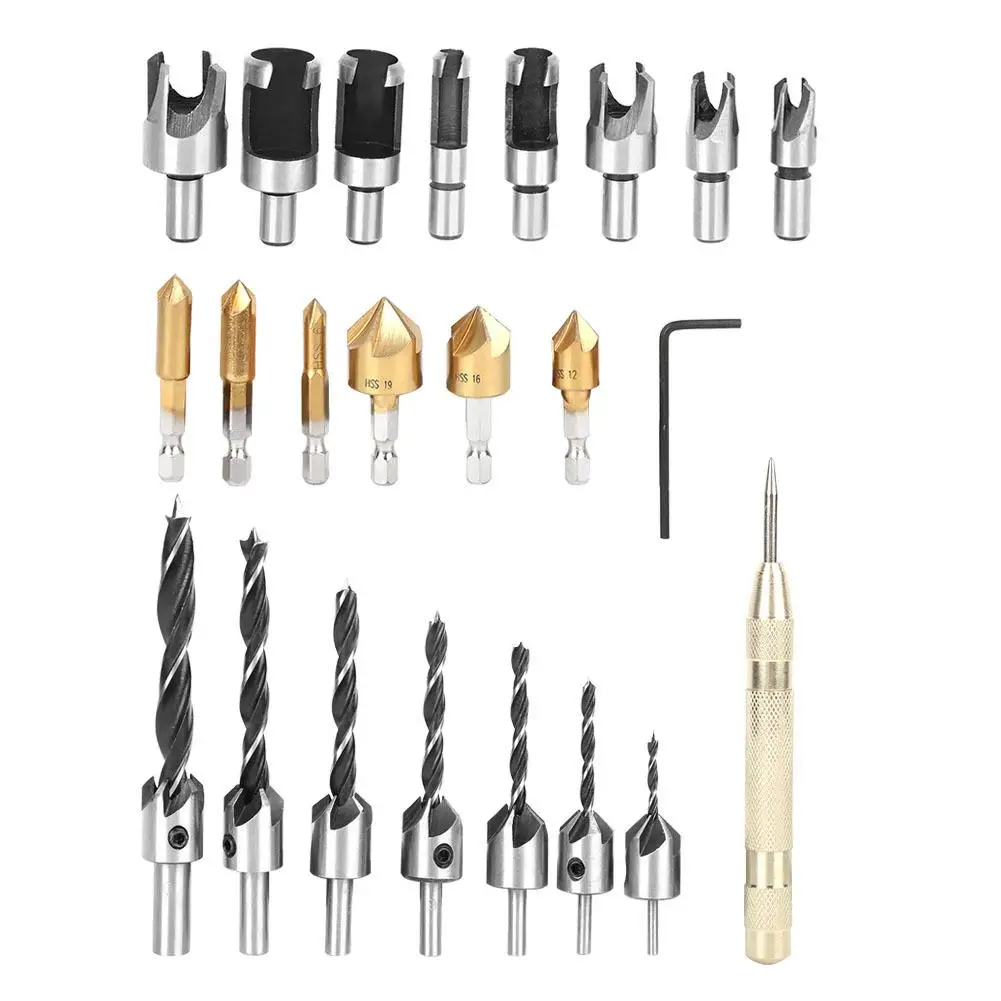 

23Pcs Hex Chamfer Drill Bit Set for woodworking Countersink Tool Wood Cutter Chamfering Bits