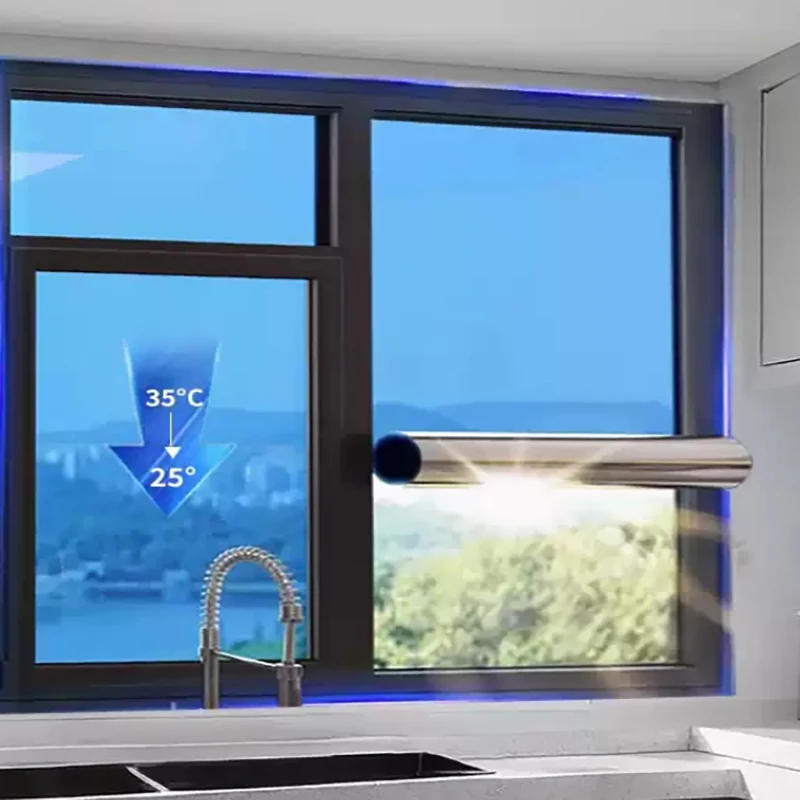 Reflective One-Way Vision Window Film Privacy Film Sunshade Heat Insulation Electrostatic Adsorption Household Glass Window Film