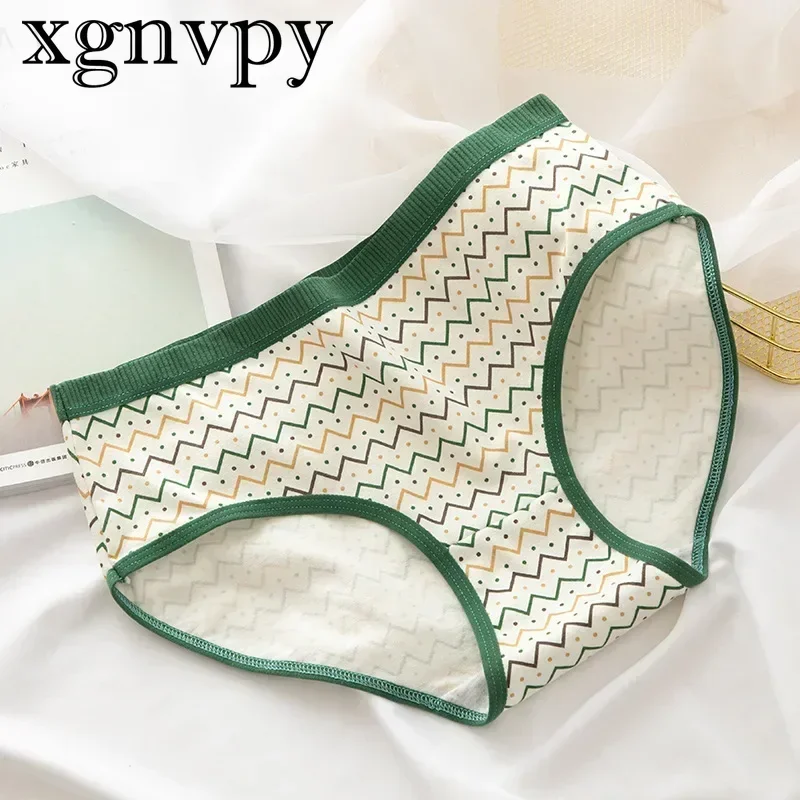 xgnvpy Cartoon Bear Dots Stripe Cotton Panties Women\'s Low-Rise Sports Briefs Breathable Seamless Underwear Panty Girls Lingerie