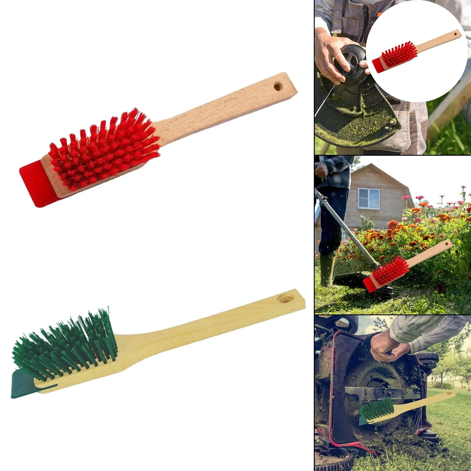 Escova para cortador de grama, resistente, raspador ao ar livre, conveniente, portátil, universal, cerdas rígidas, limpador de cortador de grama, escova de esfrega