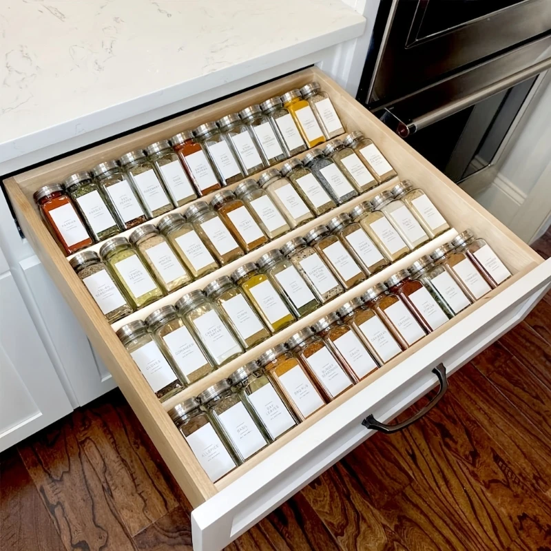 1/2xClear Acrylic Storage Rack Tray Organize Your Kitchen Spice Drawer Organiser Plastic Seasoning Jar Storage Rack Tray KXRE