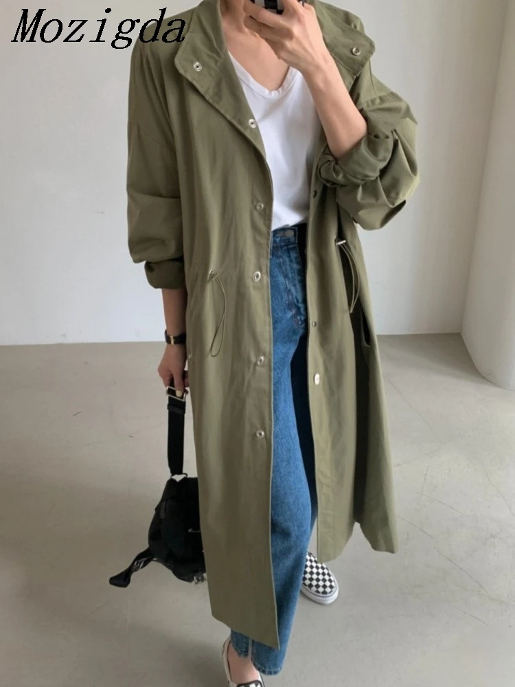 Autumn Long Trench Coat Women Loose Button Fashion Casual Suit Elegant Female Pockets Streetwear Commuter Lady Coat