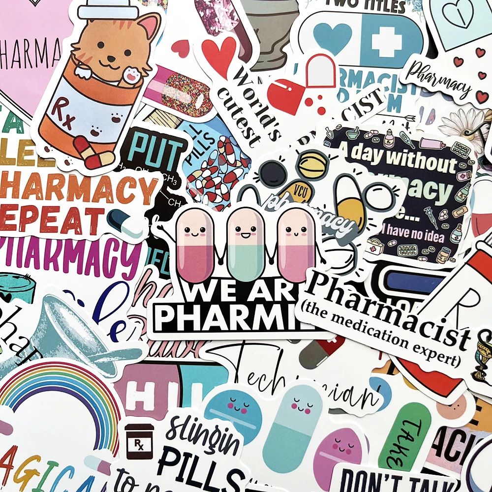 50pcs Cartoon Pharmacist Stickers Potion Pharmacy Decal for Refrigerator Car Helmet DIY Gift Box Bicycle Notebook Skate Trunk