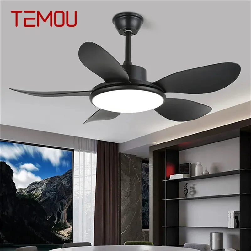 TEMOU Modern Fan Light Luxury Living Room Restaurant Bedroom Study LED Ceiling Fan Light Remote Electric Fan Light