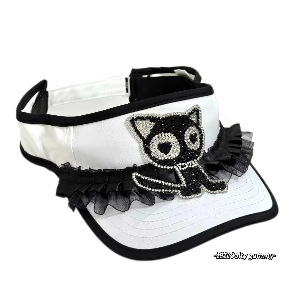 Sparkling Diamond Cat Lace Open-top Baseball Cap Sweat Sports Cute Lolita Girl Summer Hat Accessories