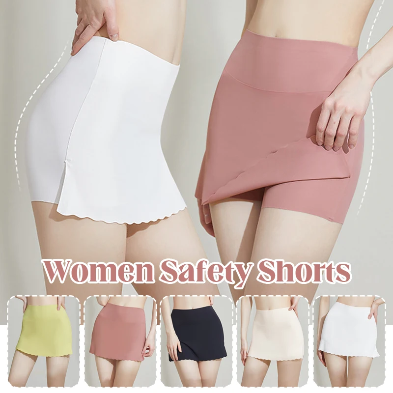 

Women Safety Shorts Summer Thin Ice Silky High Waist Double Layer Shorts Under Skirt Slim Fit Seamless Safety Pants Boyshorts