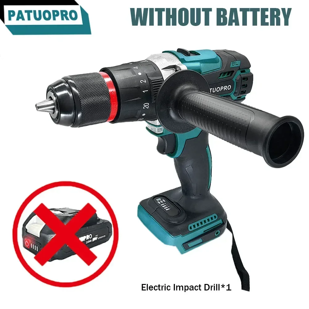 PATUOPRO 13MM Brushless Cordless Electric Impact Drill 20+3 Torque Settings Drill Screwdriver Power Tools For Makita 18V Battery