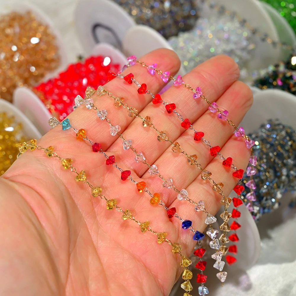 4mm Irregular Triangle Crystal Glass Stone Chains Tarnish Free Stainless Steel Chain for DIY Necklaces Bracelets Jewelry Making view 6