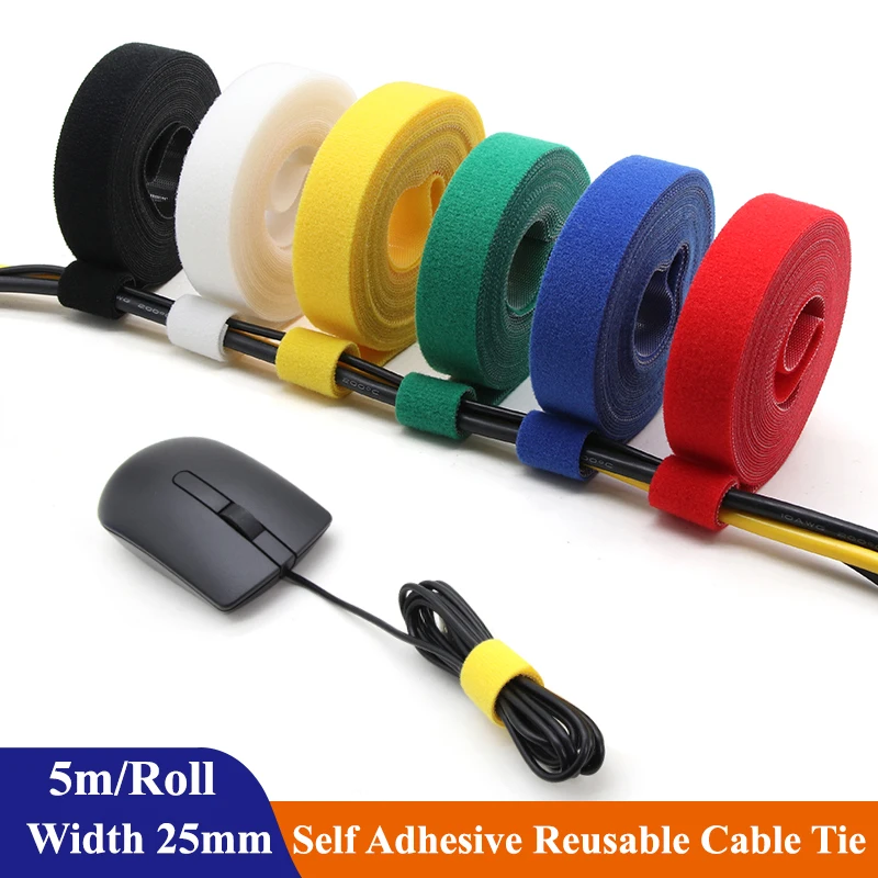 

Width 25mm Cable Ties Reusable Loop Bundle Self Adhesive White Nylon Strap Organizer Clip Wire Holder Management Fastening Tape