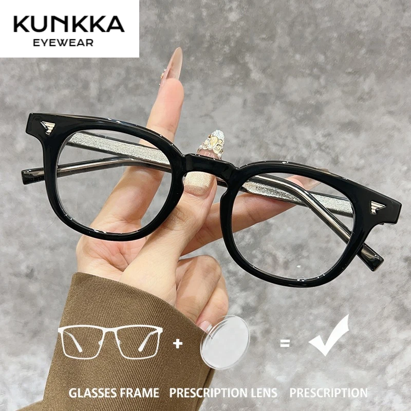 

KUNKKA Business Man Prescription Glasses Women Vintage Round Anti Blue Light Eyewear Photochromic Men Optical Myopia Eyeglasses