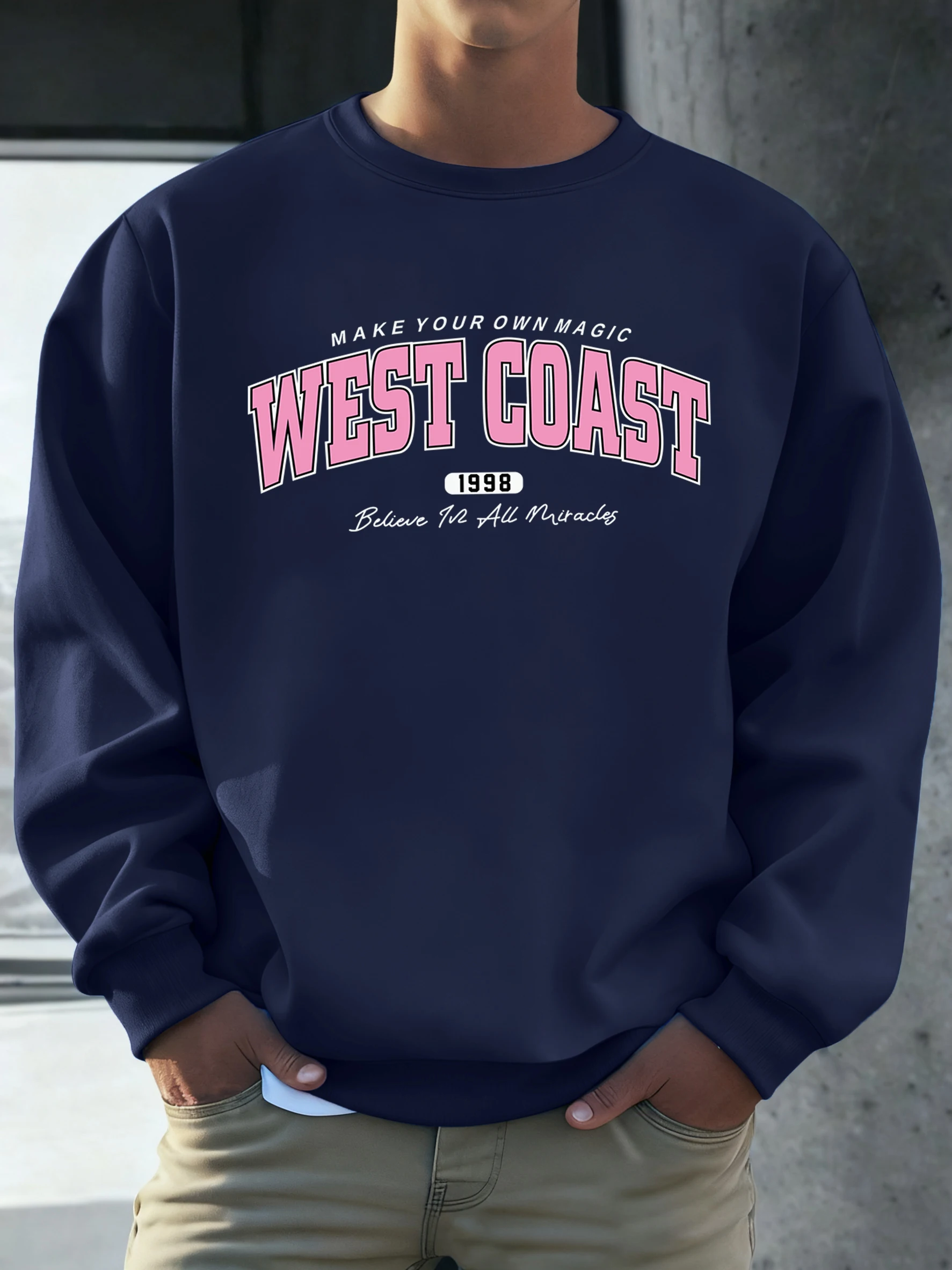 

Мужская флисовая толстовка West Coast Letter 1998 с принтом, базовая уличная одежда, универсальная, повседневная, с круглым вырезом, унисекс, мягкая, с длинными рукавами
