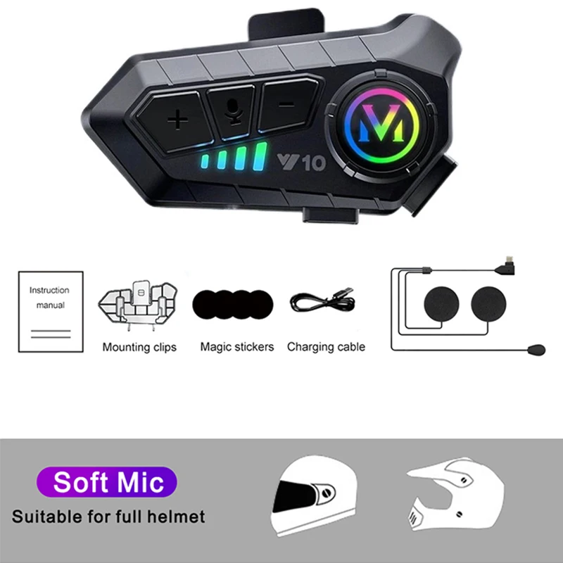 Y10 Motorcycle Helmet Headset Wireless Bluetooth 5.3 Headphone Voice Control Earphone Handsfree Call MP3 Player Speaker Kit