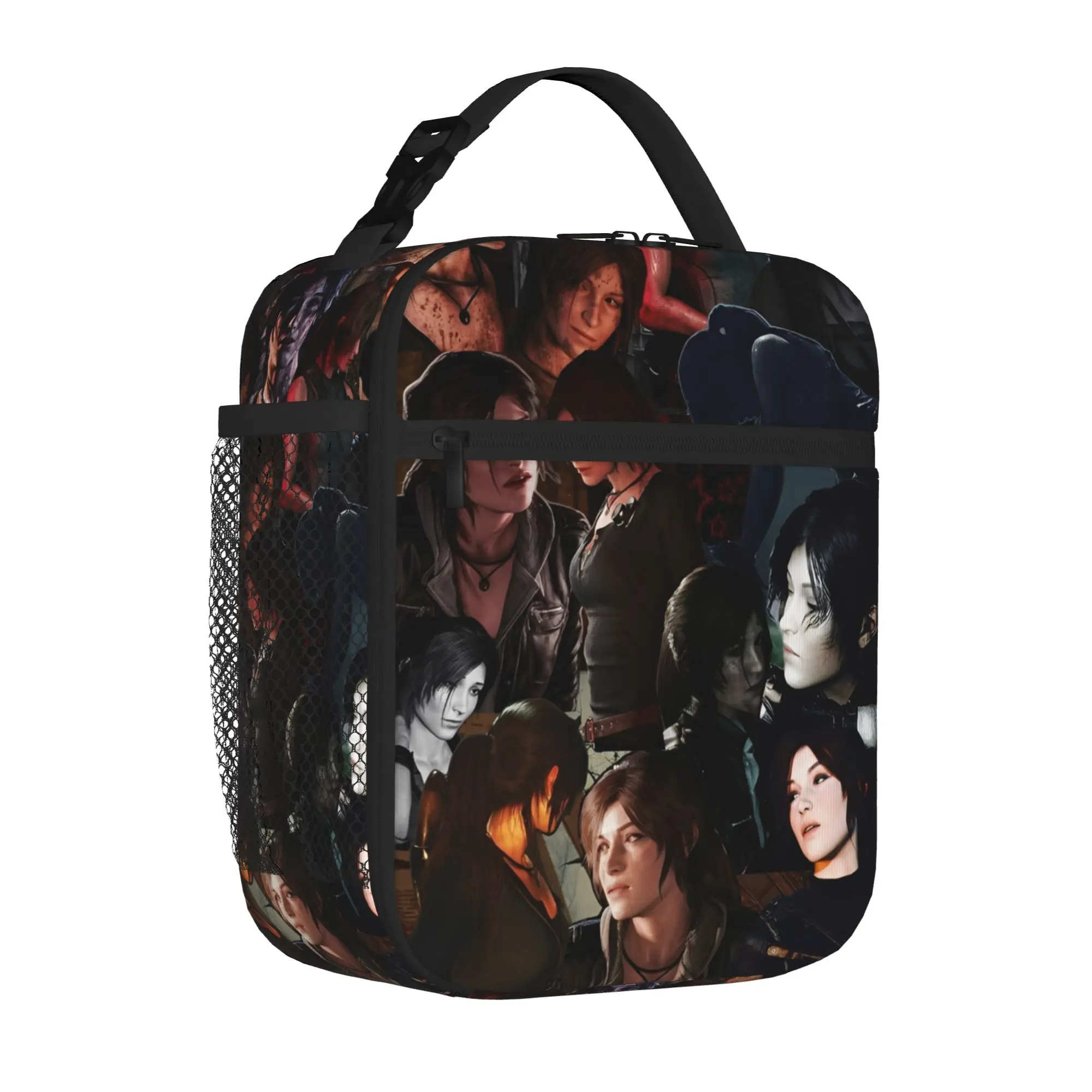 Tomb-Raider Lara Croft Handheld Thermal Cooler Bag Survival Video Game Reusable Insulated Lunch Bag Causal Food Bento Box School