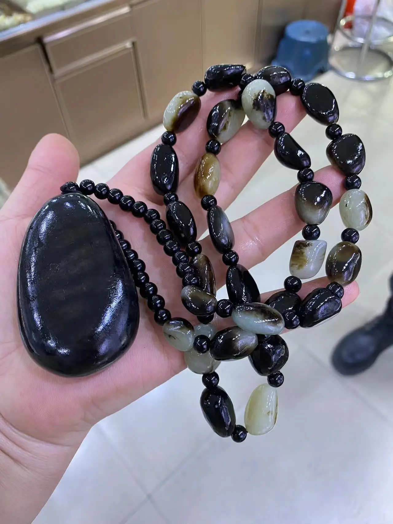 NEW Natural Hetian Jade primary colours NECKLACE PENDANT Original Stone Shape-Beads necklace Unisex style Fine Jewelry