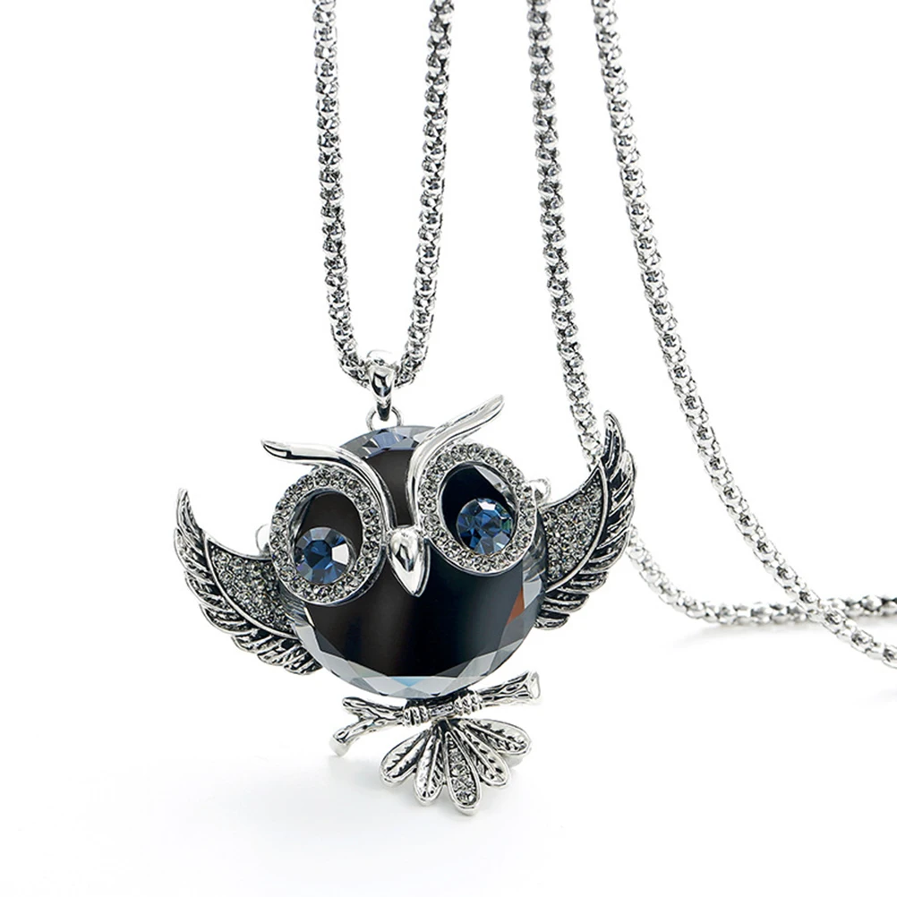 

Owl Shaped Pendant Necklace Vibrant Glass Body Rhinestone Eyes Gifts Women Accessories Jewelry