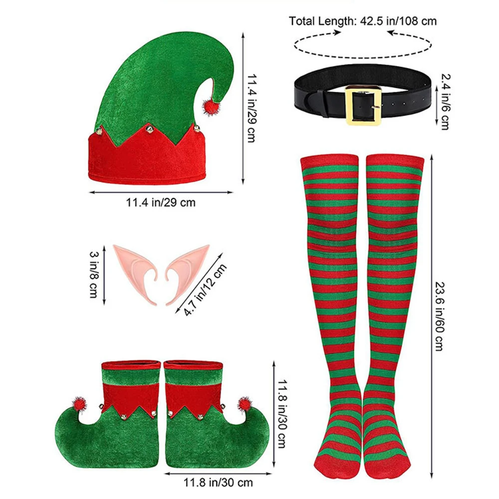 Kostium Elfa dla dorosłych Damski świąteczny kostium Świętego Mikołaja Zielony Elf Cosplay Pełny zestaw strojów Karnawał Impreza Fancy Dress Xmas Elf Clothes Set