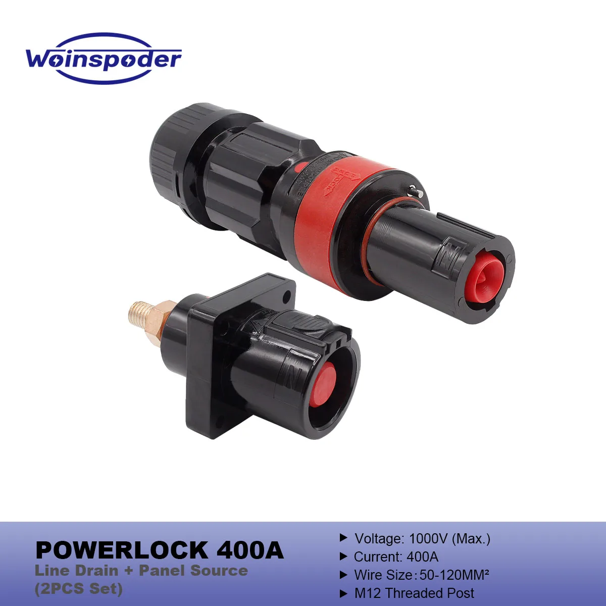 

WOINSPODER 1000 В 400 А Powerlock линия слива + источник панели комплект из 2 шт. разъем для кабеля 50-120 кв. мм временный источник питания