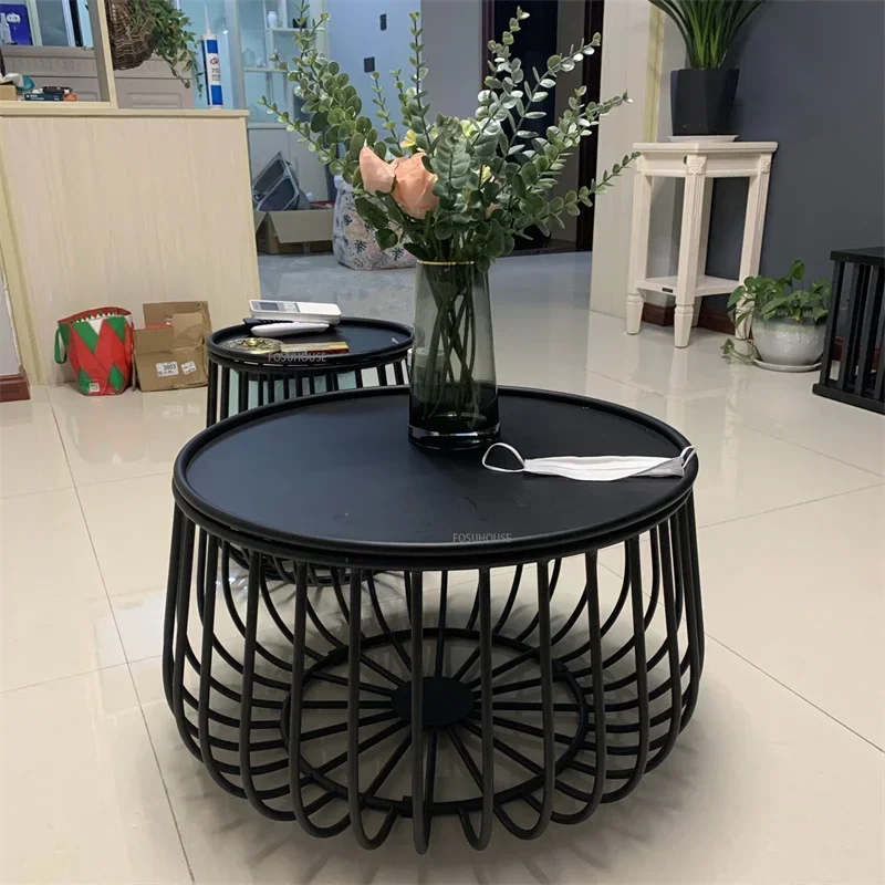 Nordic simple black Iron Coffee Table for Living Room Industrial Style Creativity  Table Small Apartment Round tea Table