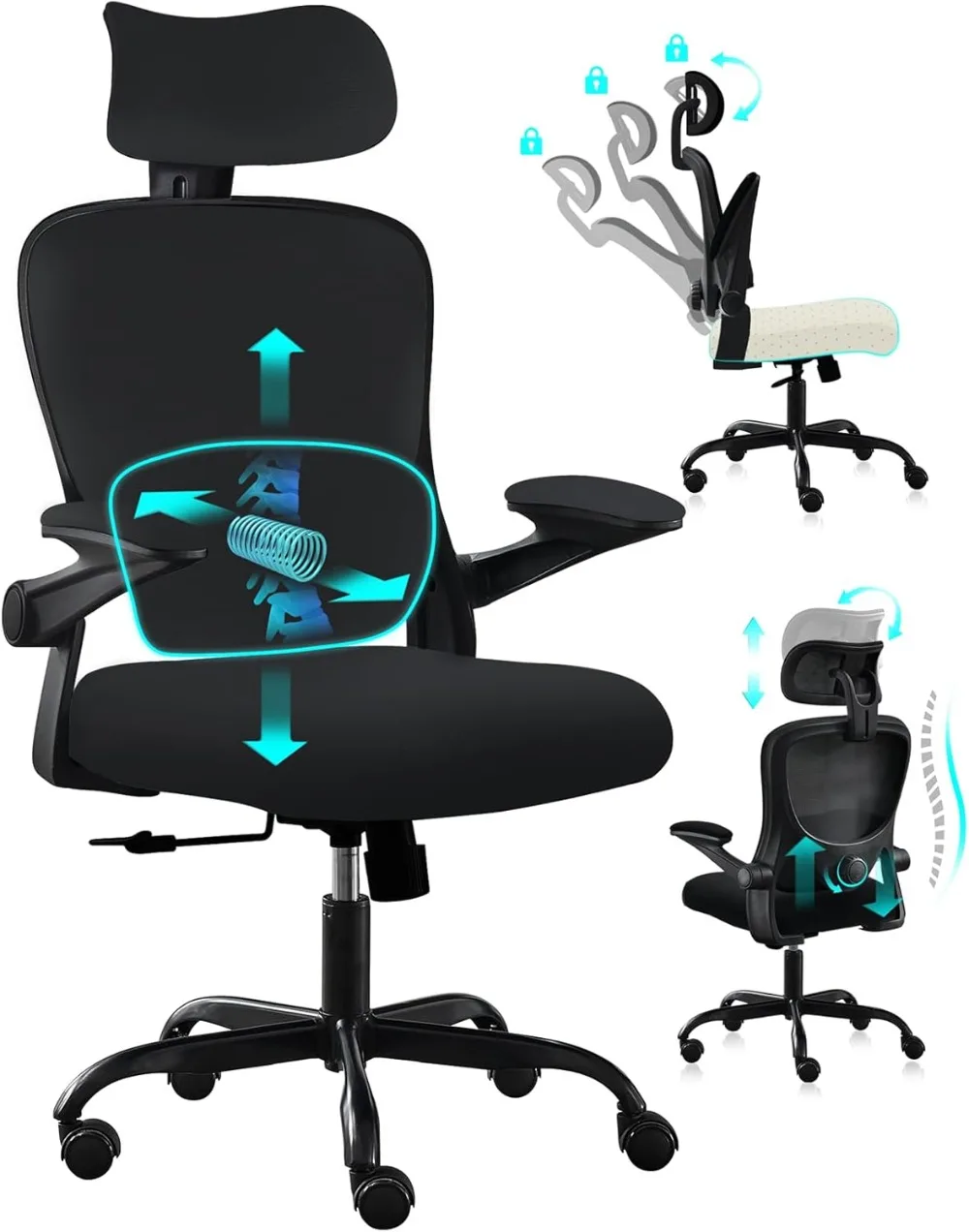 Ergonomic Office Chair with Tilt-Lock, Home Office Desk Chair with Auto Lumbar Support, High Back Mesh Desk Chair