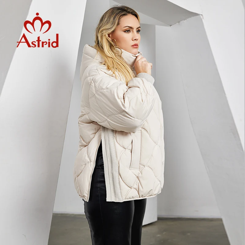 Astrid Women\'s Jacket Winter 2023 Plus Size Bio Down Jackets Hooded Quilted Cotton Coat Women Parka Female Clothing Split Hem