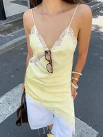 New Lace Mini Spaghetti Strap Dress For Women Irregular Backless Slit Sexy Evening Party Dress Female High Waist Bottom Dresses - Image 3
