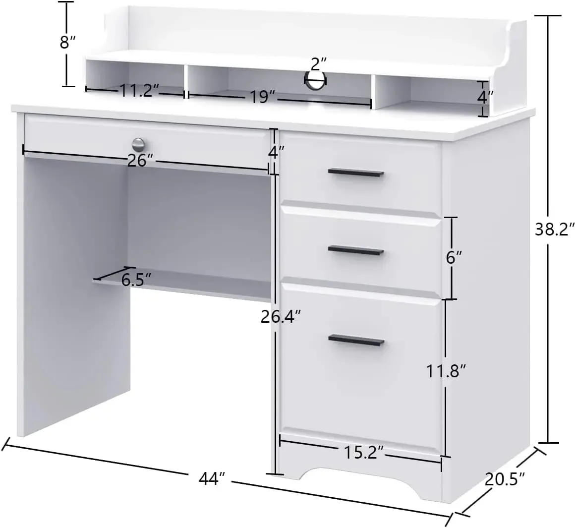 Mesa branca com gavetas e armazenamento, mesa de escritório doméstico Mesa de computador com 4 gavetas e gaiola, mesa de casa, escritório doméstico, branca