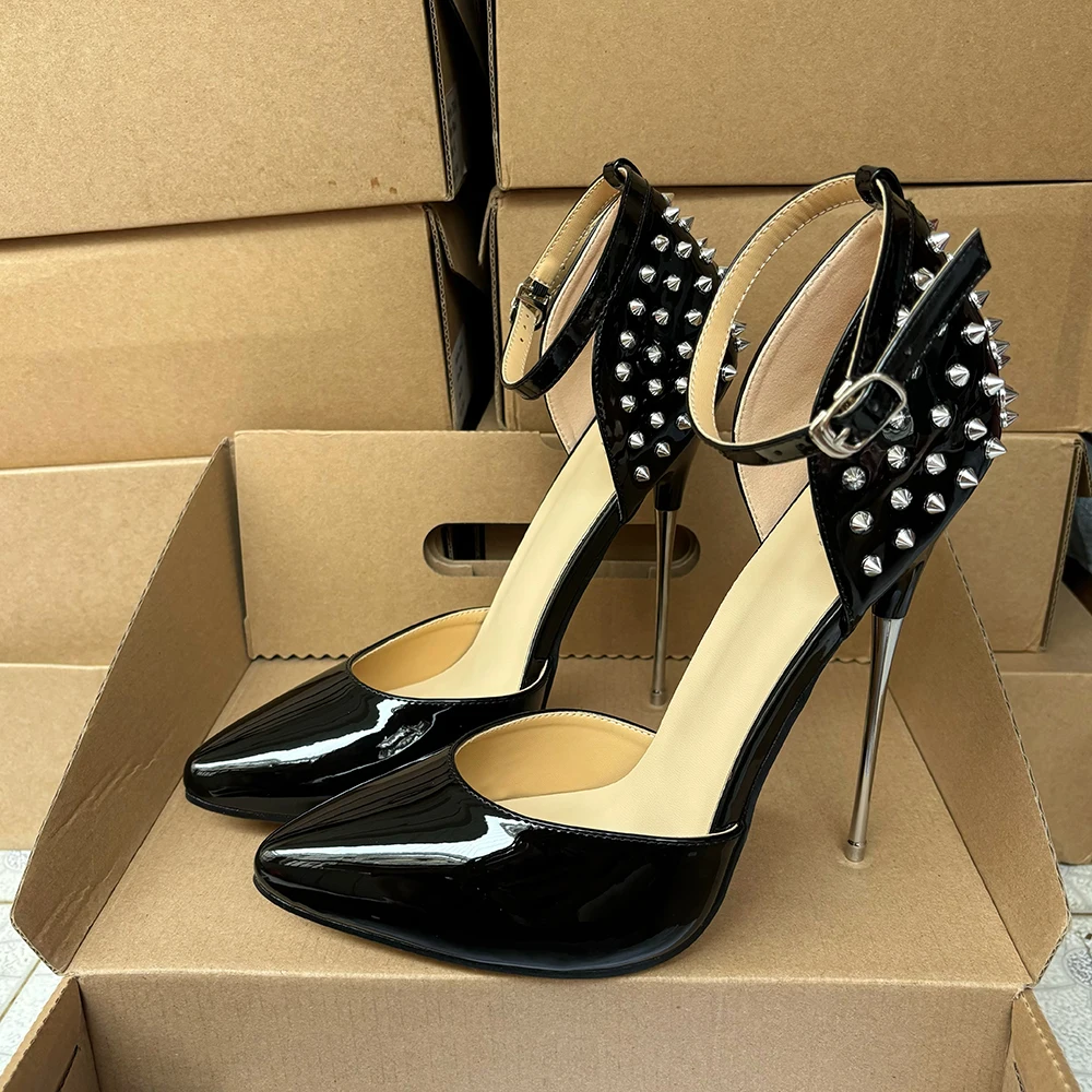 

Новое поступление, мужские туфли-лодочки на очень высоком каблуке 16 см с блестящими заклепками, гомосексуальные туфли-лодочки на шпильке с ремешком на щиколотке, модель фетиш-сцена, обувь унисекс