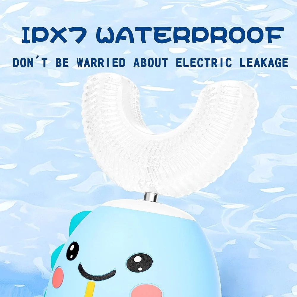 Детская U-образная электрическая зубная щетка с 5 режимами, Sonic Cartoon Dinosaur, очистка на 360 градусов, IPX7, водонепроницаемая U-образная зубная щетка