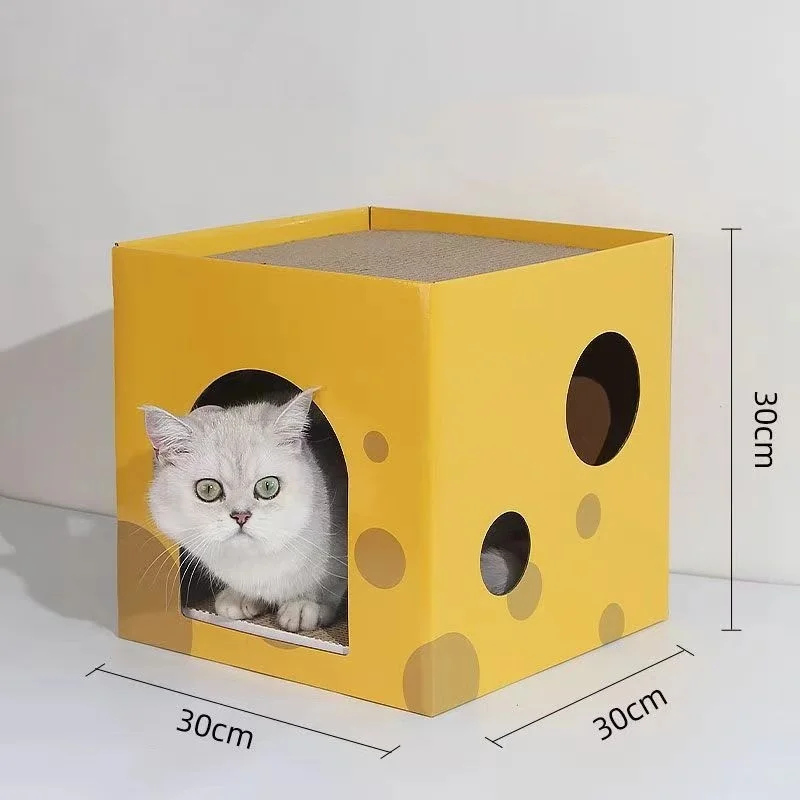 Casa plegable para gatos cartón diseño queso con rascador transpirable - imagen 4