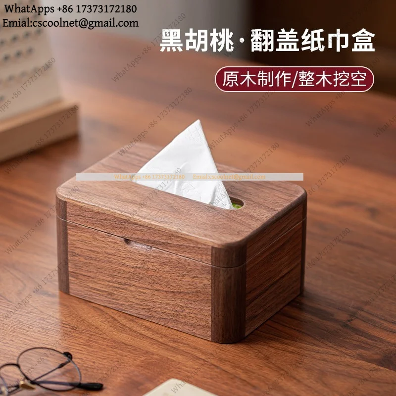 JS02 Black Walnut Flip Tissue Box Napkin Multifunctional Solid Wood Carton Desk Walnut Desktop Storage Box