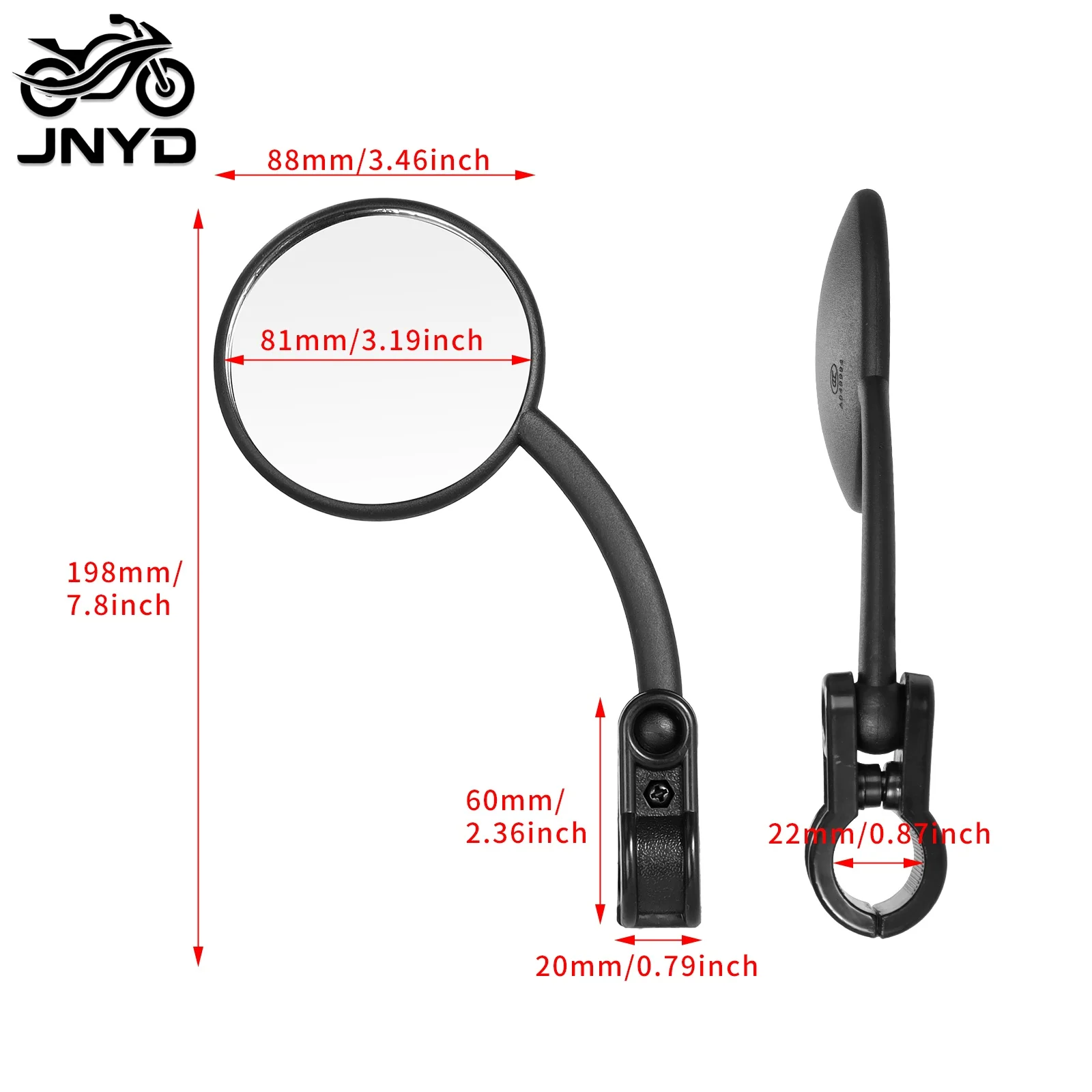 JNYD Universal 22mm Motorcycle Handlebar Rearview Side Mirrors Mini Adjustable Round Rear View Mirrors Scooter Bike ATV E-Bike