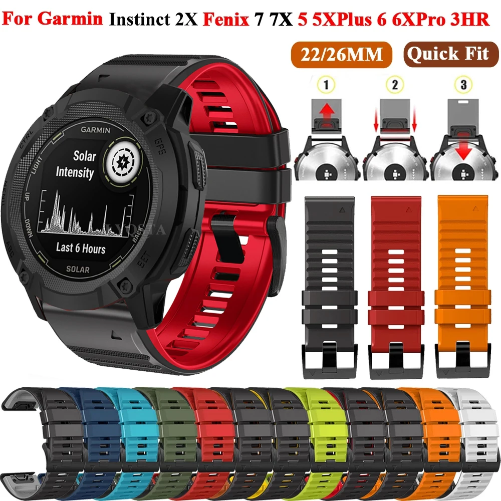 22 26mmQuickFit cinturino in Silicone per Garmin Instinct 2X cinturino solare Instinct 2 Fenix 7 7X 6 6X accessori per braccialetti con cinturino