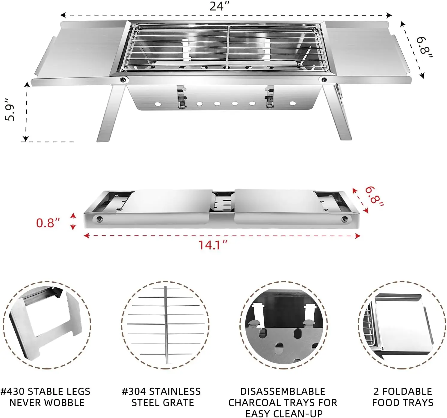 Barbecue Grill 304 Stainless Steel Portable Outdoor Stove IGT Table Stove Folding Firewood Stove Barbecue Camping Stove