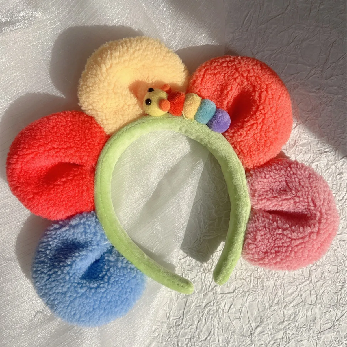 Cartoon Colorful Flower Caterpillar Plush Hairband Make Up Wash Hair Hoop for Women Girls Headband Plush Female Hair Accessories