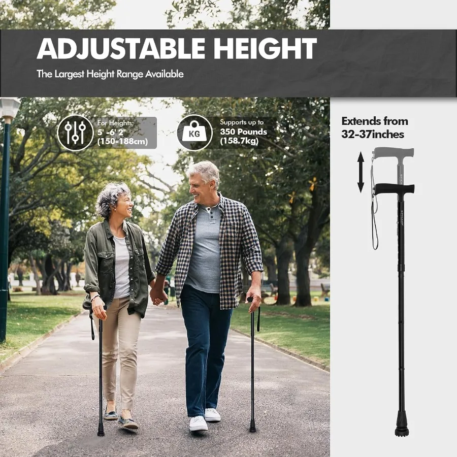 عصا المشي G2 قابلة للطي للنساء والرجال مع حزام معصم محمول وقابل للطي وخفيف الوزن وS