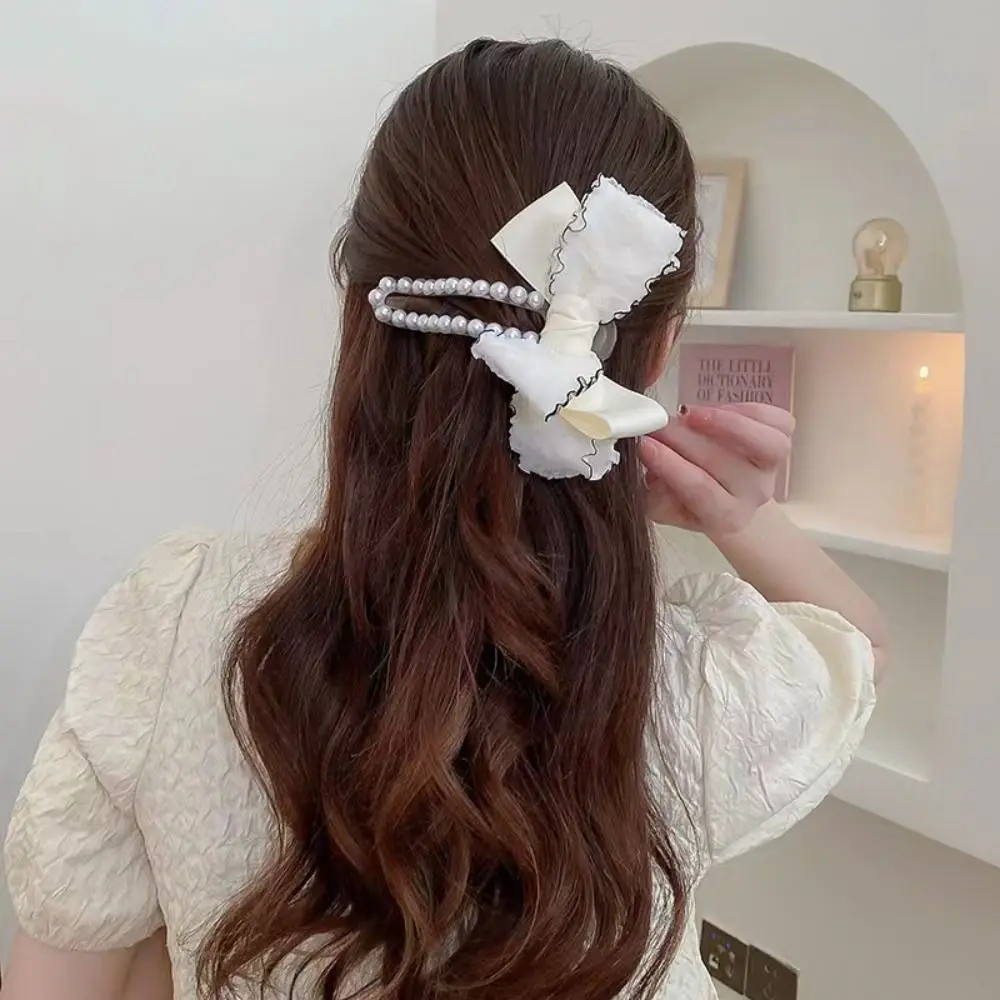 مشابك اللؤلؤ الكورية للنساء ، غطاء الرأس القوس ، إكسسوارات الشعر البلاستيكية الأنيقة ، مقاطع منقار البط